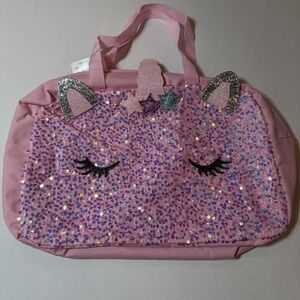 Girls Duffle Bag Pink Sequin Glitter Unicorn NWT Travel Dance Sleepovers